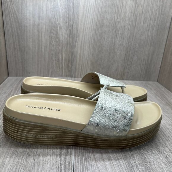 Donald Pliner Shoes - Donald Pliner Fifi Slide Sandals Women 9 Pebbled Metallic Leather Platform Taupe